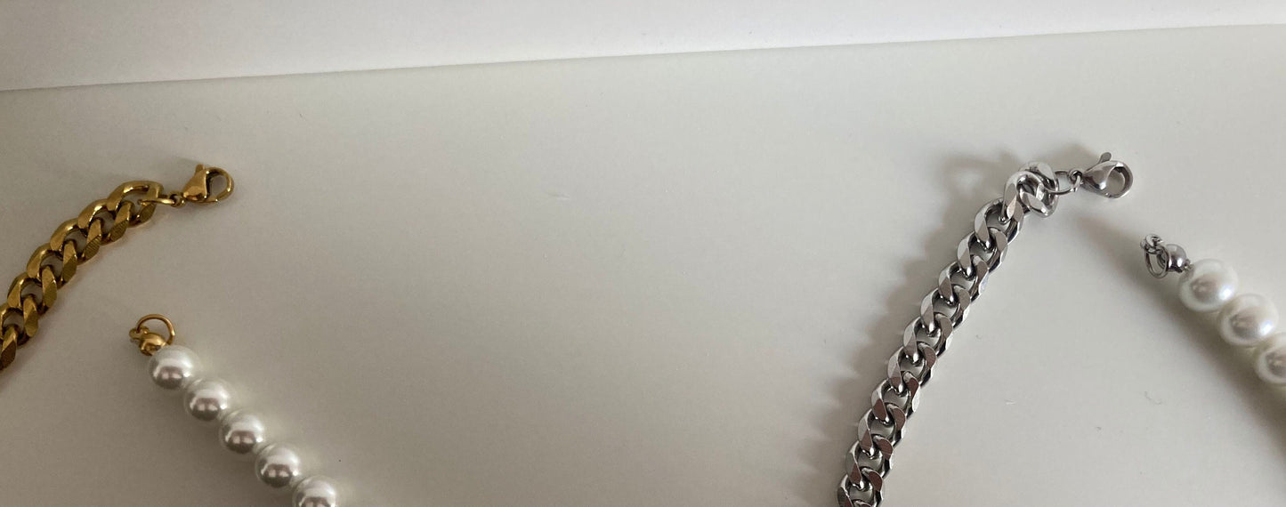 Edelstahlkette mit Perlen