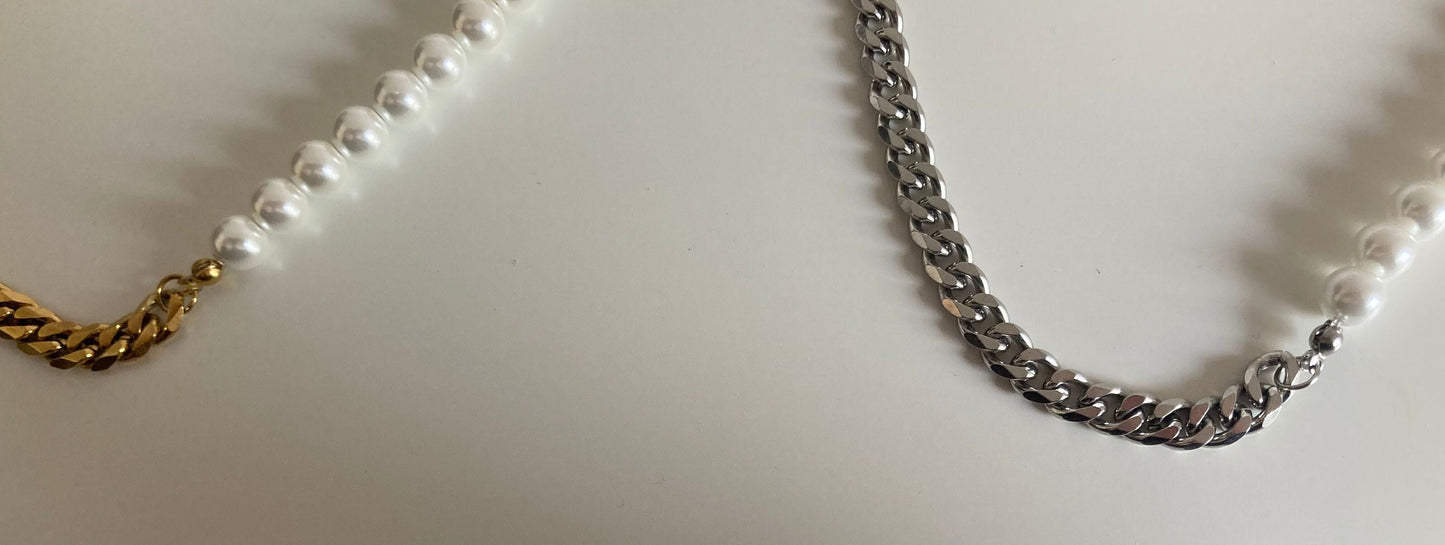 Edelstahlkette mit Perlen