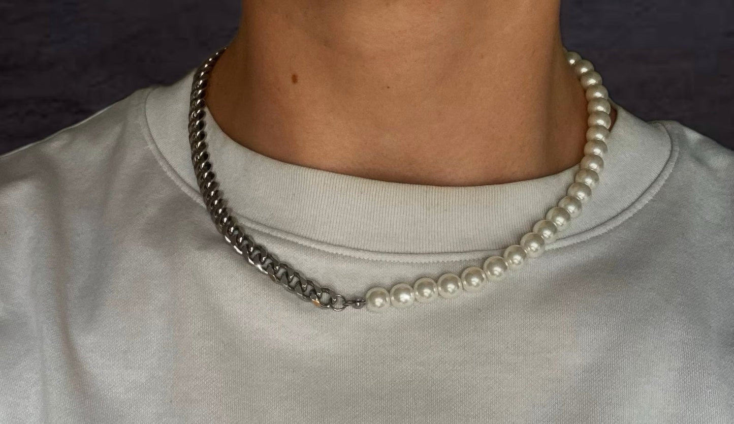 Edelstahlkette mit Perlen