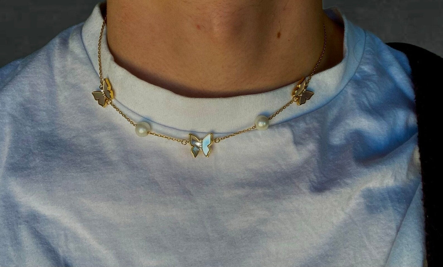 Schmetterling Kette mit Perlen