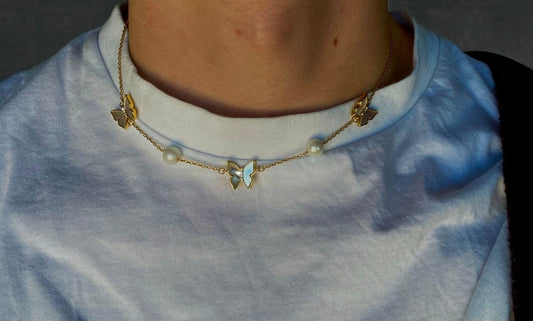 Schmetterling Kette mit Perlen